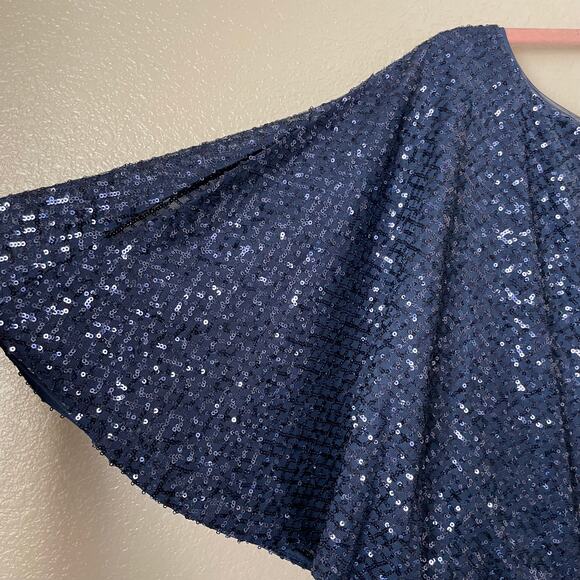 Alex Evenings Dress Womens Size‎ 14 Blue Maxi Sequins Flutter Sleeve Cocktail - Picture 6 of 12